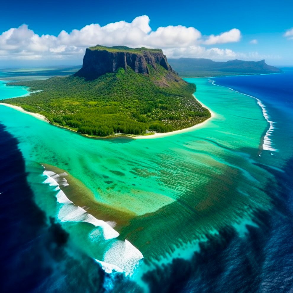 Подводный Водопад Маврикия. 3D эффект природы. Описание фото